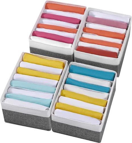 Vista 14 de Paquete de 4 Organizadores de Cajones para Camisetas para Ropa, Caja de Almacenamiento de Armario de 8 Compartimentos con Rejillas, Organizador