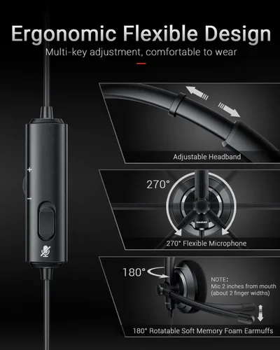 Vista 3 de awatrue - Auriculares con cable con micrófono para PC y portátil - Auriculares de 3,5 mm con cancelación de ruido y micrófono para Boom Skype
