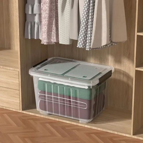 Vista 6 de Kiddream Cajas de plástico transparente de 50 cuartos de galón con ruedas, contenedores de almacenamiento grandes con tapas, juego de 4