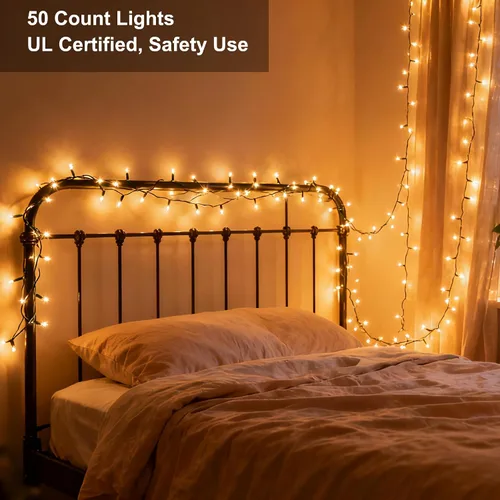 Vista 4 de BrizLabs Luces de Navidad transparentes, 50 unidades, luces incandescentes blancas cálidas, mini cadena de luz conectable, luces de árbol de Navidad