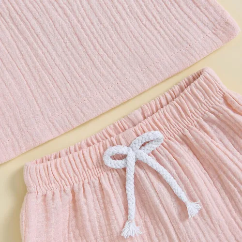 Vista 6 de Conjunto de ropa de verano de algodón y lino de manga corta para bebé niño y niña