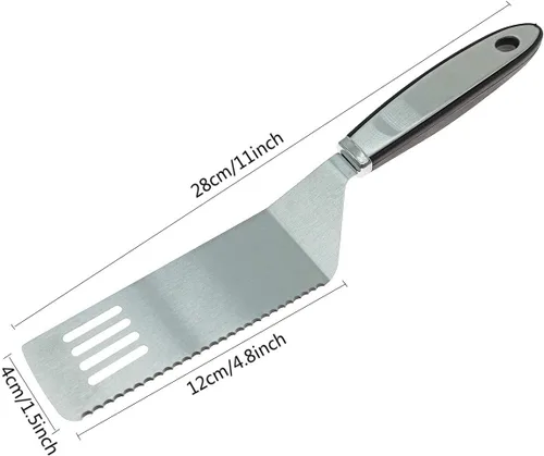 Vista 2 de Juego de espátula para servidor de tartas, cortador de pastel de acero inoxidable para cortar y servir, espátula dentada y torno de corte de pizza
