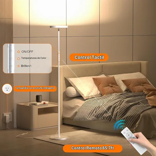 Vista 3 de Yikuneng Lámpara de pie súper brillante para sala de estar, lámpara de pie LED regulable continua con control remoto y táctil, lámpara torchiere