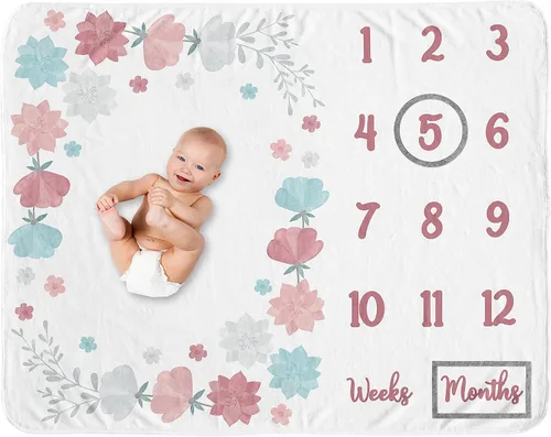 Vista 9 de Sweet Jojo Designs Manta de jardín floral bohemio para niña de flores – recién nacido mensual primer año foto crecimiento infantil regalo regalo