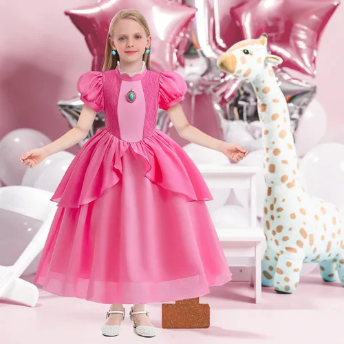 Vista 3 de CIYTI Vestido de princesa melocotón para niña, conjunto de vestido de melocotón con accesorios, disfraz de Halloween, Navidad, cumpleaños
