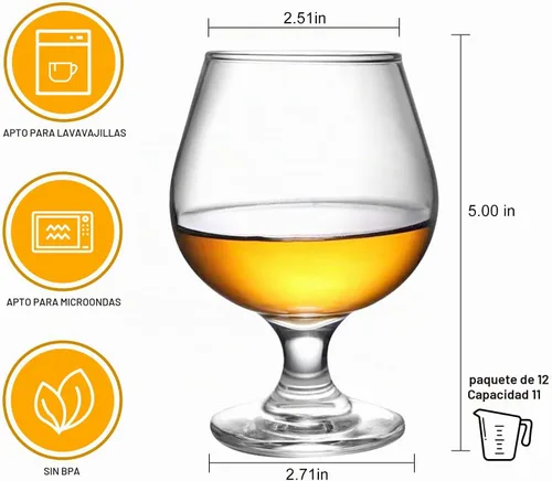 Vista 2 de Copas de vino de brandy, juego de 12 copas de vino de vidrio