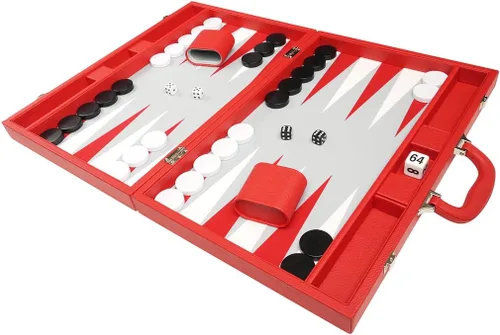 Vista 3 de Juego de Backgammon Premium de 19 pulgadas - Tamaño Grande - Red Board