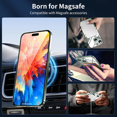 Vista 4 de Dataroad - Funda magnética de titanio verde para iPhone 15, protección completa de la cámara [compatible con Magsafe] [No se pone amarillento]