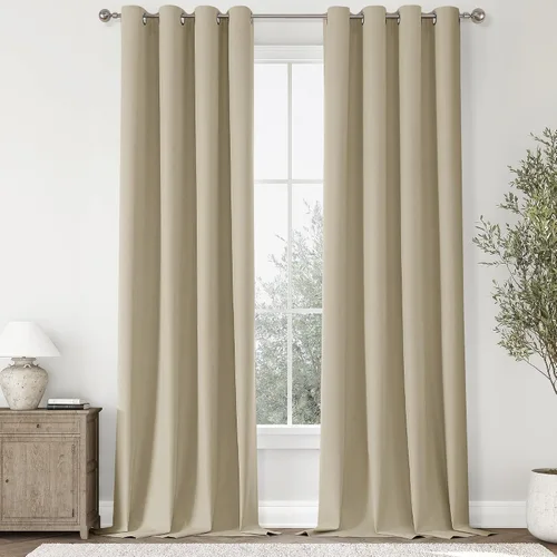 Vista 138 de ChrisDowa Cortinas 100% Opacas de Abedul Sólido de 45 Pulgadas de Largo, 2 Paneles para Dormitorio y Sala de Estar, Estilo Granja Oscurecedoras