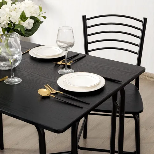 Vista 8 de Giantex Juego de mesa y sillas de cocina para 4, juego de comedor de 5 piezas con marco de metal, mesa rectangular que ahorra espacio para comedor