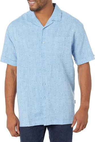 Vista 2 de Cubavera Camisa abotonada de manga corta con cuello Dobby de mezcla de lino para hombre