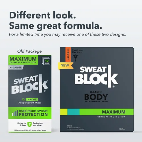 Vista 2 de SweatBlock Clinical Strength XL - Toallitas antitranspirantes para hombres y mujeres, protección contra el sudor para manos, pies, axilas y cuerpo