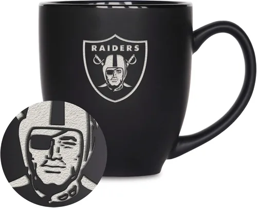 Vista 28 de Rico Industries Taza Bistro Mate Negra de Fútbol Americano NFL de 15 onzas - Para Bebidas Calientes o Frías - Logotipo del Equipo Grabado para una