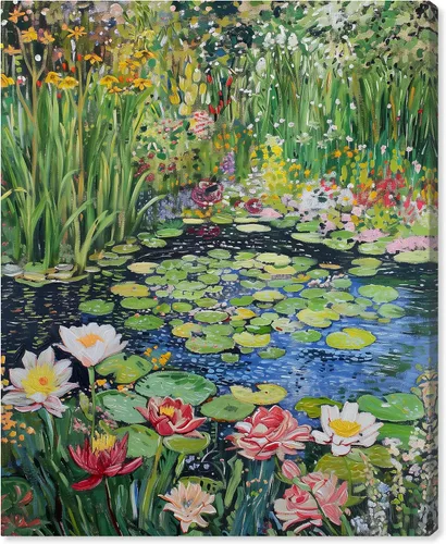 Vista 10 de Art Remedy Impresionista estanque enmarcado impresionismo, arte de pared en lienzo de 1 pieza, arte inspirado en Monet y Van Gogh, 17 x 21 pulgadas
