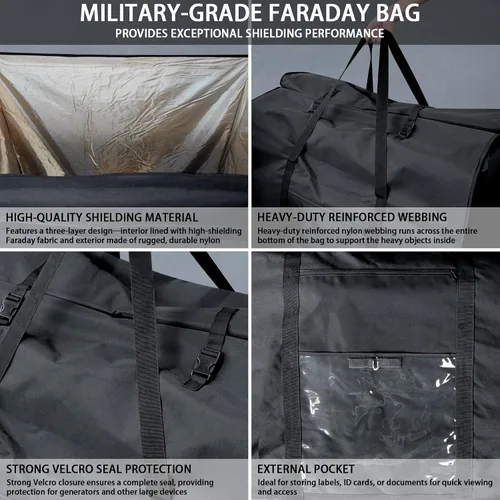 Vista 5 de Faraday Bolsas para generadores y dispositivos electrónicos grandes, extra grande de grado militar Faraday bolsa para forense digital, protege
