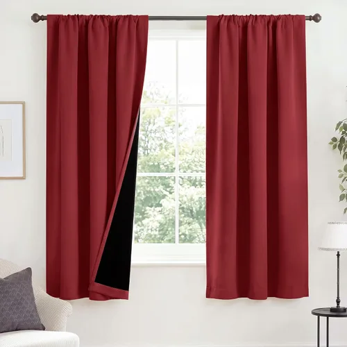 Vista 118 de NICETOWN Biscotti Beige 100% Cortinas opacas de 45" de largo para cocina, bolsillo con varilla para sótano completamente opaco, cortinas térmicas