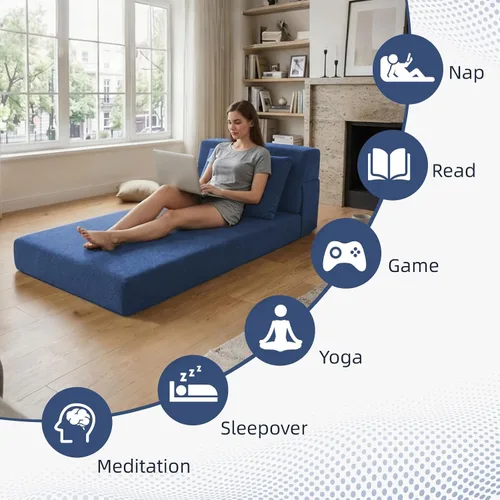 Vista 7 de Sofá cama plegable, silla convertible con almohada Chenille azul marino