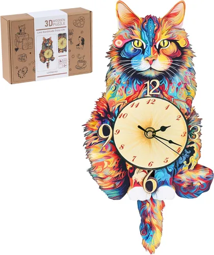 Vista 15 de Rompecabezas de madera 3D para adultos, kit de modelo de reloj de águila calva con péndulo, rompecabezas 3D para adultos, kit de reloj de pared DIY