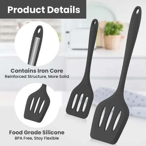 Vista 3 de Espátula ranurada para utensilios de cocina antiadherentes, resistente al calor, color negro
