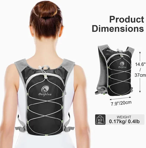 Vista 3 de Mochila de hidratación ligera con bolsa de agua de 2 L para hombres y mujeres, pequeñas mochilas de agua para correr, chaleco para senderismo