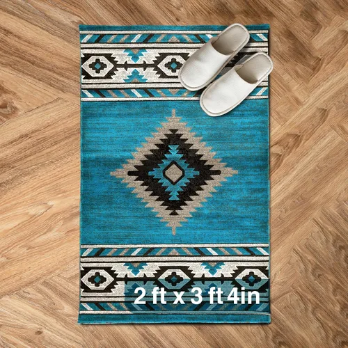 Vista 33 de YHSF South West - alfombra nativa americana del suroeste, fácil de limpiar, gruesa, suave y duradera, alfombra tribal inspirada en indios americanos