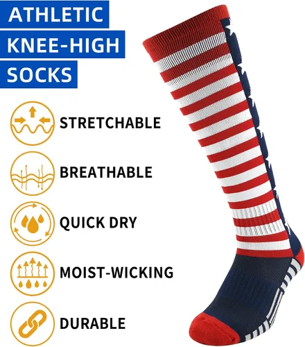 Vista 6 de BUENWAZ Calcetines altos hasta la rodilla con la bandera americana, patrióticos por encima de la pantorrilla, para béisbol, fútbol, sóftbol