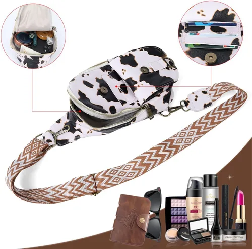 Vista 5 de Bolso de pecho para mujer, bolso bandolera pequeño de piel sintética, mochila de hombro para viajes, senderismo