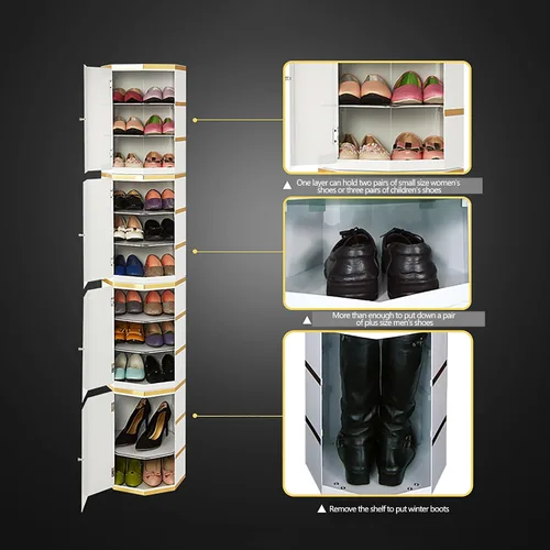 Vista 7 de Zapatero giratorio de 360°, zapatero giratorio de 360°, zapatero redondo, organizador de zapatos vertical, redondo, creativo, giratorio de 360°