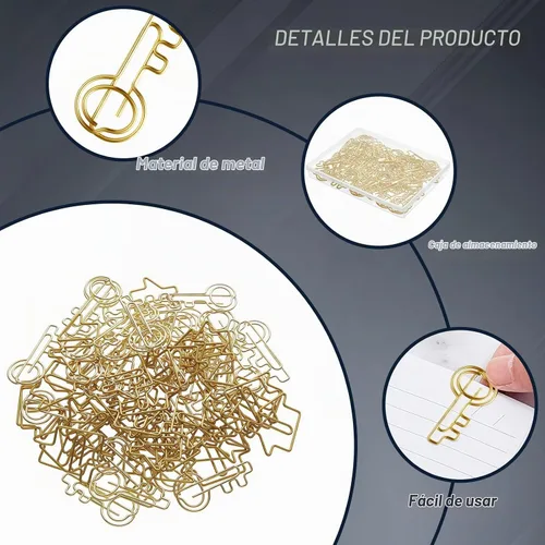 Vista 3 de Gueevin Paquete de 100 clips de papel en forma de casa y llave con 2 cajas Dorado