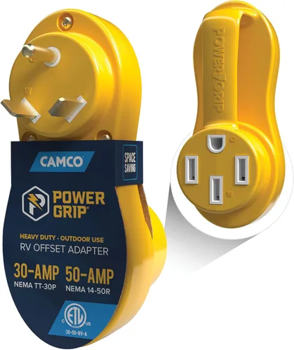 Vista 7 de Camco Power Grip - Adaptador eléctrico de compensación - Adaptador de corriente RV de 50 amperios a 30 amperios - Diseño de compensación