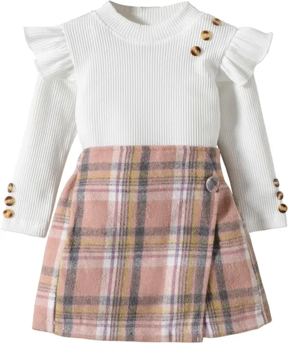 Vista 9 de Conjunto de ropa de 2 piezas para niñas pequeñas para otoño e invierno Verde militar