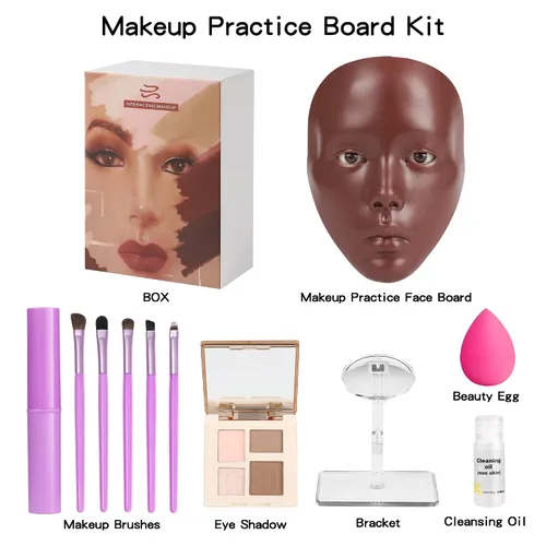Vista 6 de Cara de práctica de maquillaje, 5D reutilizable de silicona, tabla de práctica de maquillaje, cara de maniquí con brochas de maquillaje, juego