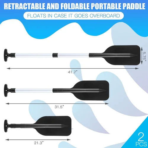 Vista 2 de Tradder 2 remos telescópicos plegables para kayak, remo de 21.3 a 41.7 pulgadas, remo de plástico de aluminio, remo de longitud ajustable