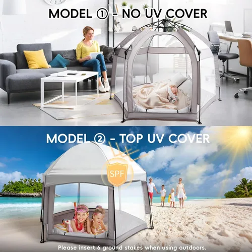 Vista 2 de Palopalo Corralito desplegable para bebés con toldo y alfombrilla UPF50+, corral plegable para interiores y exteriores para bebés y niños pequeños