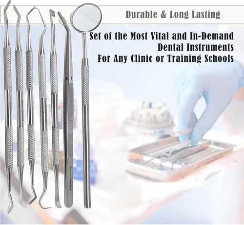 Vista 5 de Heidman Instrumentos restauradores de llenado dental (0.079 pulgadas, 0.088 pulgadas, 0.18 pulgadas) con bandeja escaladora, espejo dental, raspador