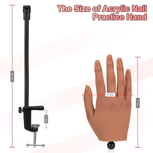 Vista 5 de Mano de práctica para uñas acrílicas, mano de práctica de uñas de silicona con soporte de soporte, práctica de uñas flexible y flexible, maniquí