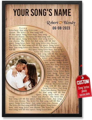 Vista 18 de H-DEWALL Póster personalizado de letras de canciones, regalo de boda único para parejas, personaliza con tus propias fotos, nombres y fecha, sin