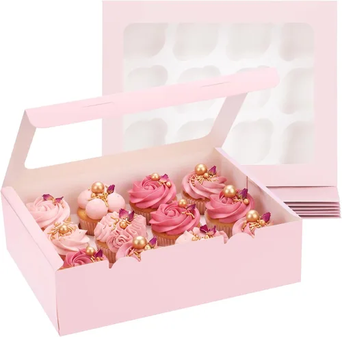 Vista 14 de Moretoes 3 cajas negras para cupcakes con ventana (12 contenedores para cupcakes)