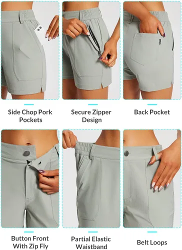 Vista 5 de BALEAF Pantalones cortos de senderismo de golf de 4.5 pulgadas para mujer, elásticos, de secado rápido, con bolsillos con cremallera, pantalones