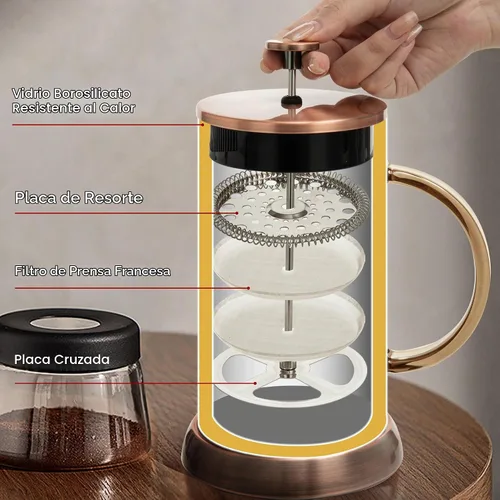 Vista 3 de YMMIND - Cafetera de prensa francesa de 34 onzas, cafetera de espresso de 5 tazas, cafetera de cobre para café frío con resistencia al calor y Ámbar