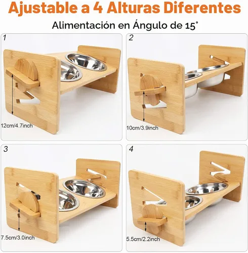 Vista 3 de Cuenco Elevado para Perros, Cuencos Elevados para Perros, Cuenco Inclinado para Mascotas de Agua y Comida, Estación de Alimentación de Bambú