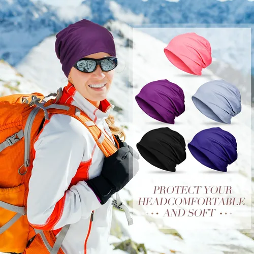 Vista 4 de SATINIOR Gorro holgado para mujer, 5 piezas, gorro de quimioterapia, elástico para el cáncer, bufanda para dormir para pacientes con cáncer