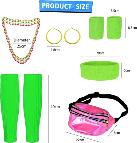 Vista 6 de CICOCI Traje de entrenamiento de los años 80 para mujer, disfraz de hoja rodante con accesorios de los años 80, conjunto retro para fiestas