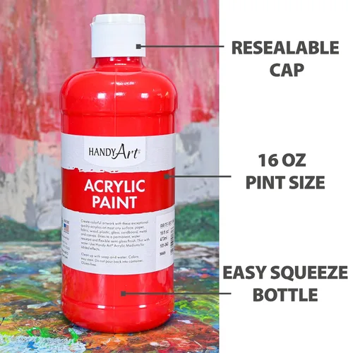 Vista 4 de Handy Art Pintura acrílica, juego de 12 colores, botellas de 16 onzas, acrílico líquido para estudiantes semibrillante, consistencia de flujo