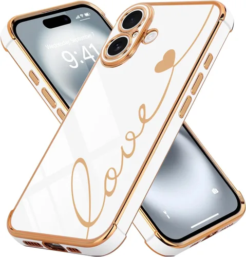 Vista 74 de LCHULLE Funda compatible con iPhone 12 para mujeres y niñas, bonito diseño de corazón de amor con enchapado de lujo, cubierta de TPU suave a prueba