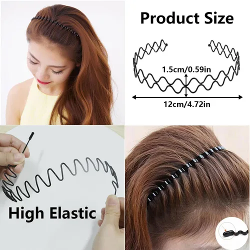 Vista 4 de BOYIVI 15 diademas de metal para dientes de moda, bandas onduladas negras antideslizantes unisex deportivas para hombres y mujeres