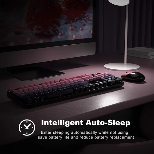 Vista 5 de Dilter Combo de teclado y mouse inalámbricos, teclado retro con teclas redondas, ergonómico de tamaño completo, ideal para PC con Windows, hogar
