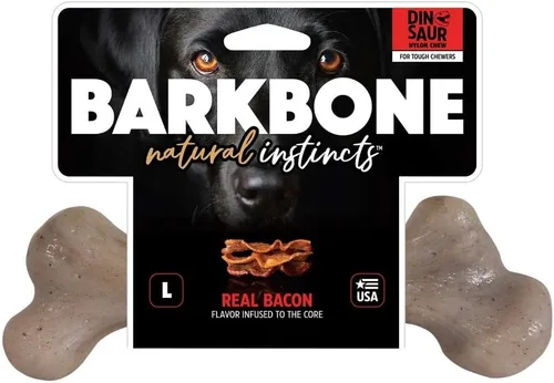 Vista 4 de Pet Qwerks Dinosaur BarkBone - Hueso de perro de nailon para masticadores agresivos, sabor tocino, 6.5 pulgadas