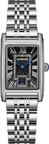 Vista 5 de Reloj de cuarzo rectangular para mujer, pulsera de acero inoxidable, esfera de números romanos, reloj de vestir delgado, resistente al agua 30M