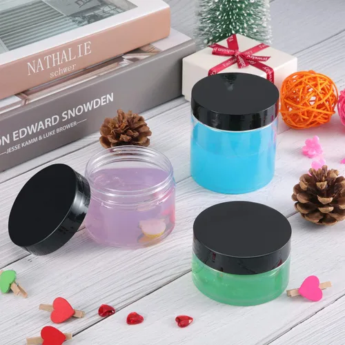 Vista 5 de 36 tarros de plástico redondos transparentes a prueba de fugas para cosméticos con forro interior y tapas negras para lociones, ungüentos Negro
